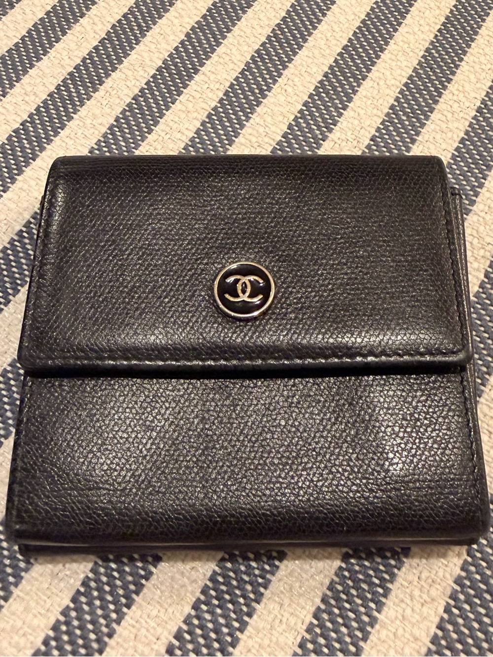 CHANEL COCO BUTTON DOUBLE FLAP TRIFOLD WALLET with Gold CC Logo 🖤🏆🖤🏆